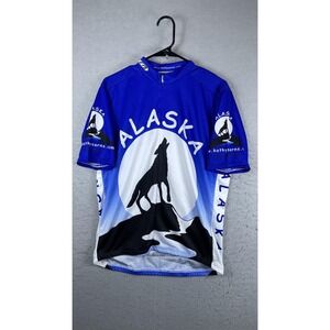 Louis Garneau Alaska Wolf Cycling Jersey Mens Large Blue 1/2 Zip Bike Shirt